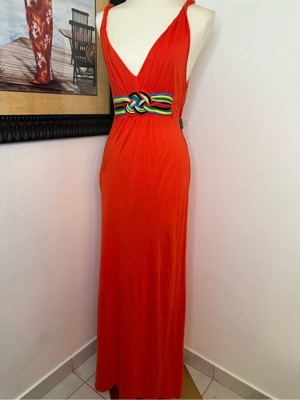 Manoush Coral Orange Braided Waist Maxi Dress Size Large